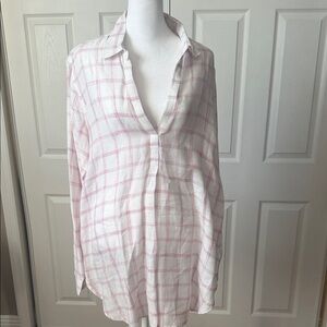 Pink and White Linen Plaid Tunic